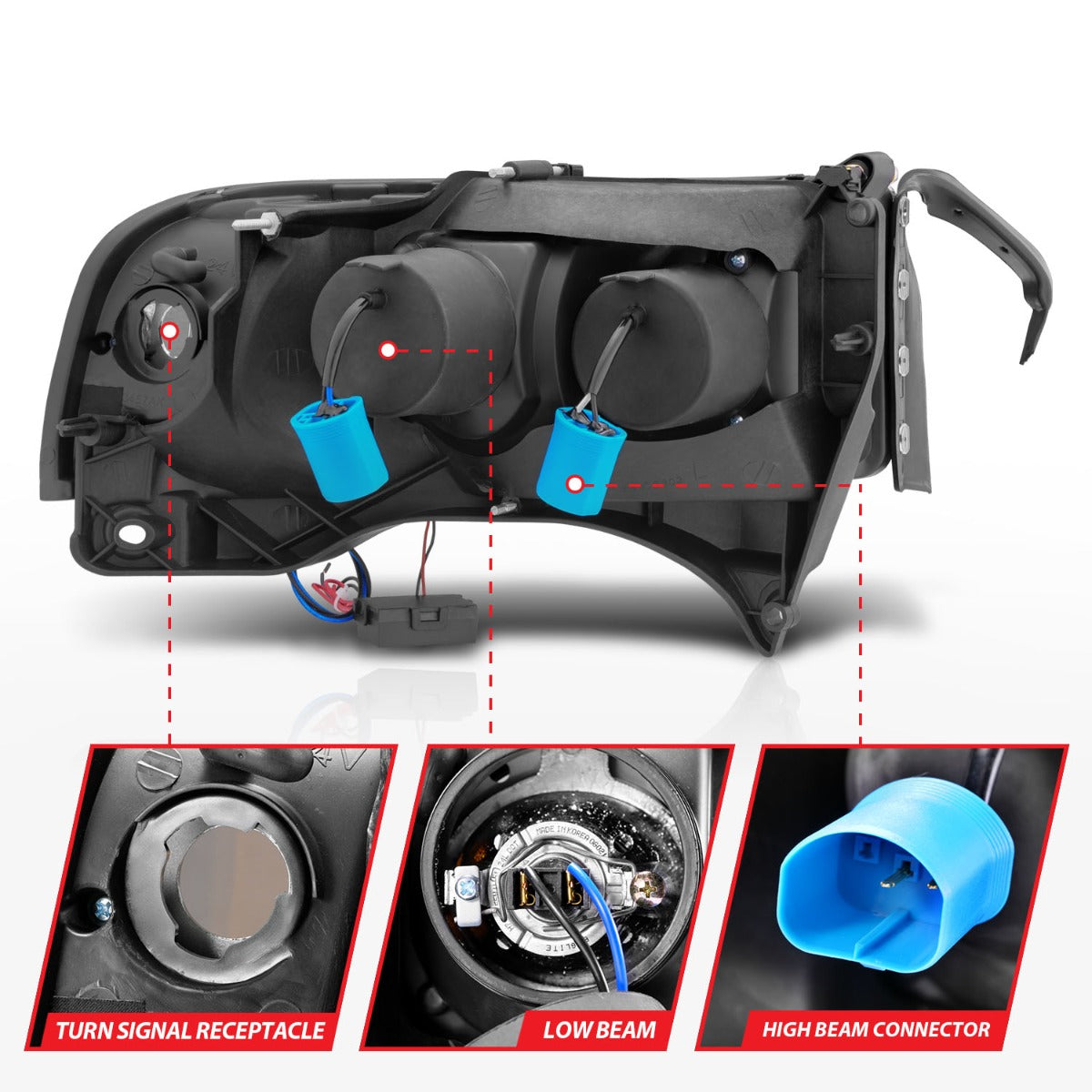 DODGE RAM 1500 94-01 / RAM 2500/3500 94-02 / RAM SPORT MODEL 94-98 PROJECTOR HALO HEADLIGHTS CHROME W/ RX HALO