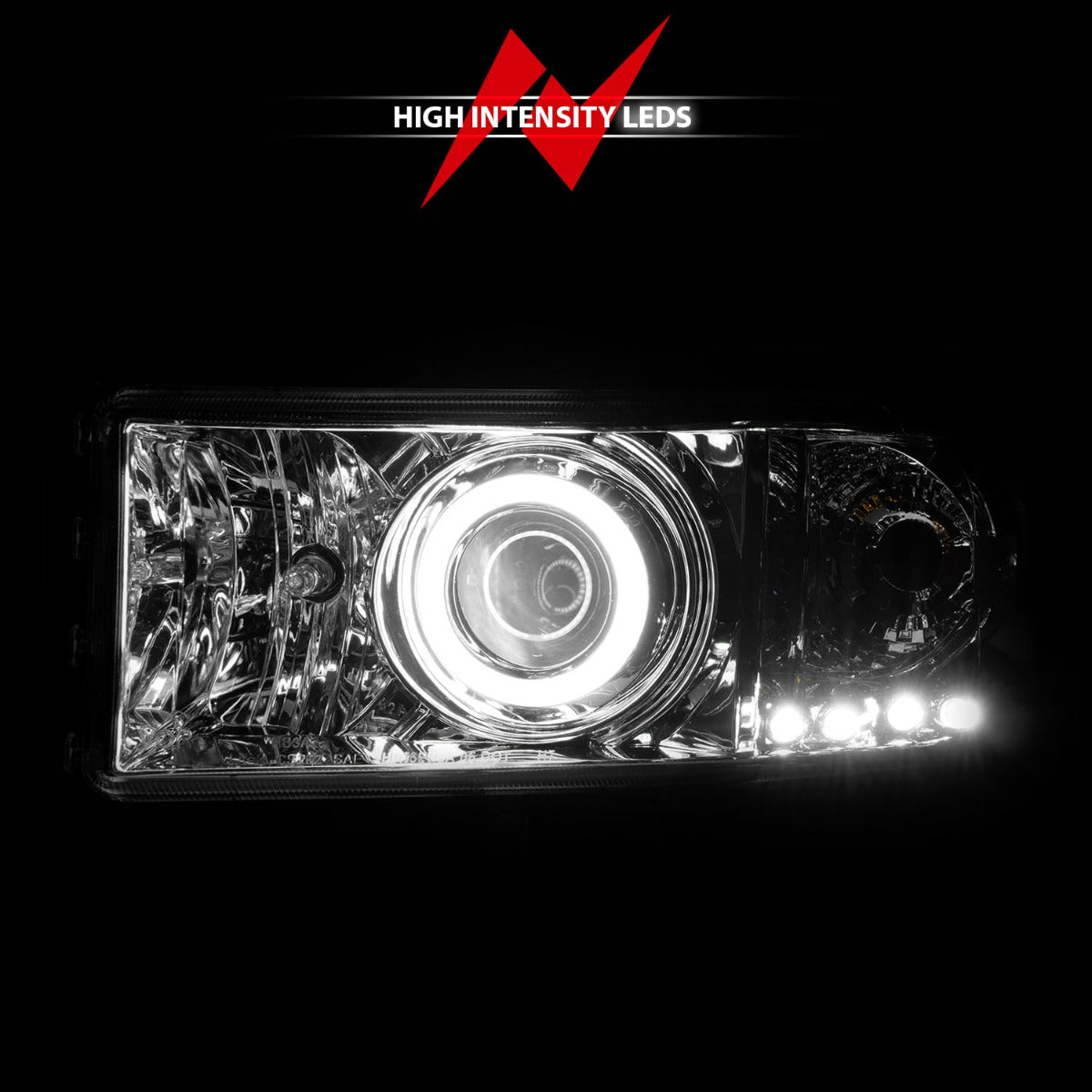 DODGE RAM 1500 94-01 / RAM 2500/3500 94-02 / RAM SPORT MODEL 94-98 PROJECTOR HALO HEADLIGHTS CHROME W/ RX HALO
