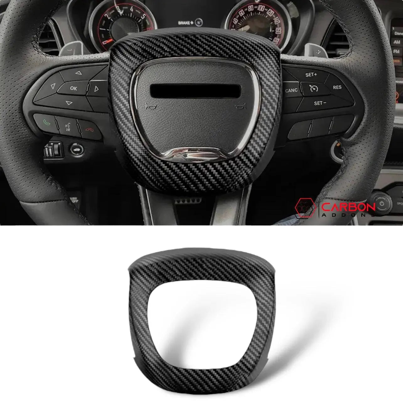 Real Carbon Fiber Steering Airbag Cover | For 2015-2023 Dodge Charger Challenger Durango - carbonaddons Carbon Fiber Parts, Accessories, Upgrades, Mods