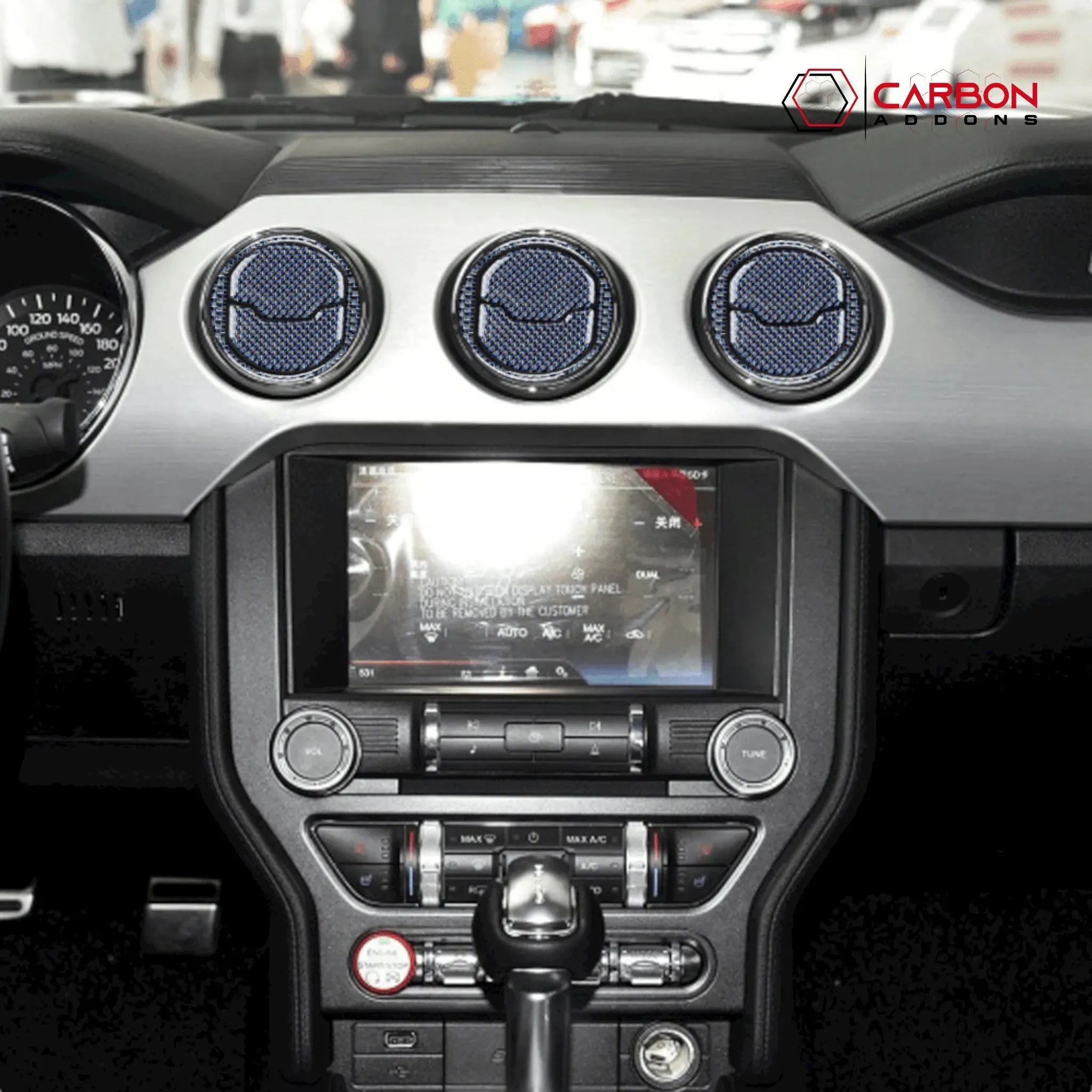 Reflective Carbon Fiber Center Air Vent Outlet Trim Overlay for Ford Mustang 2015-2023 - carbonaddons Carbon Fiber Parts, Accessories, Upgrades, Mods