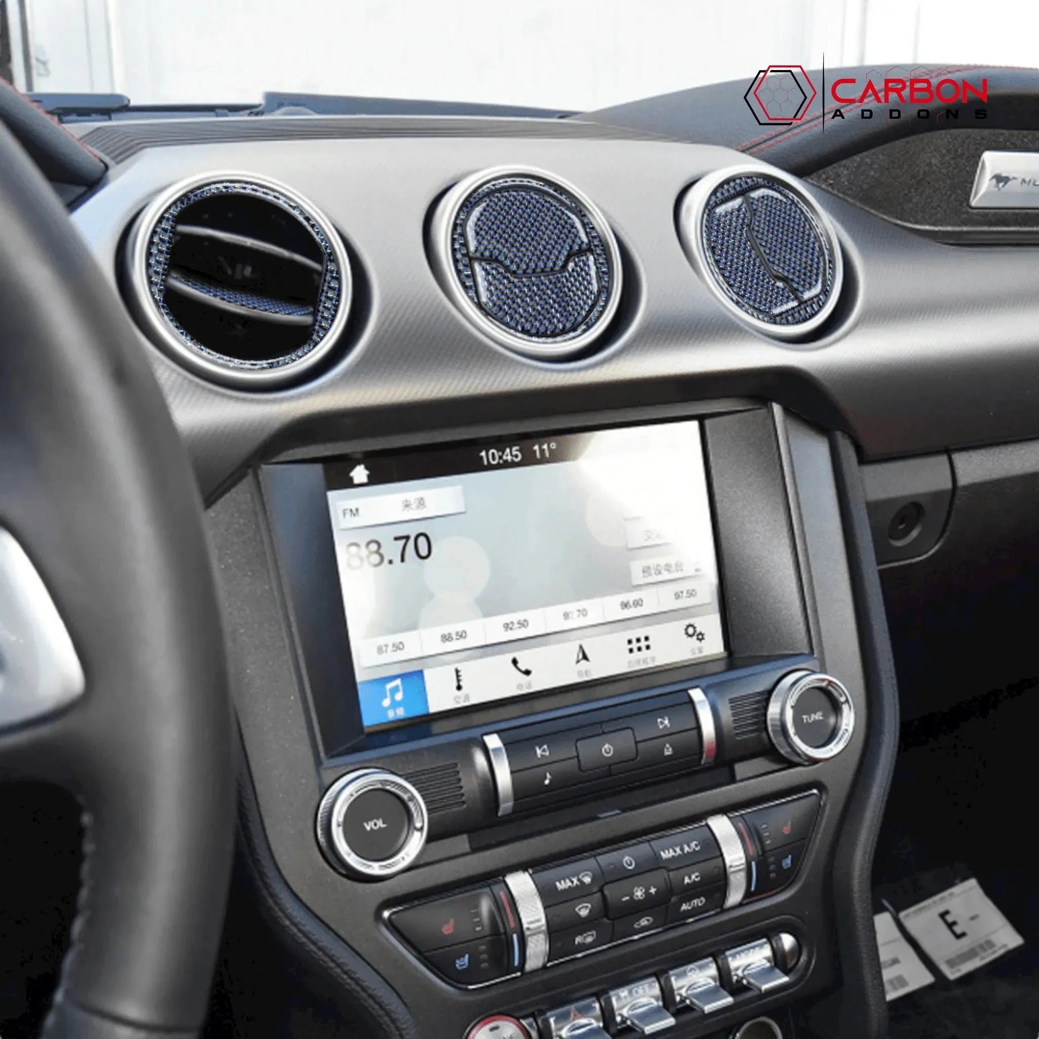 Reflective Carbon Fiber Center Air Vent Outlet Trim Overlay for Ford Mustang 2015-2023 - carbonaddons Carbon Fiber Parts, Accessories, Upgrades, Mods