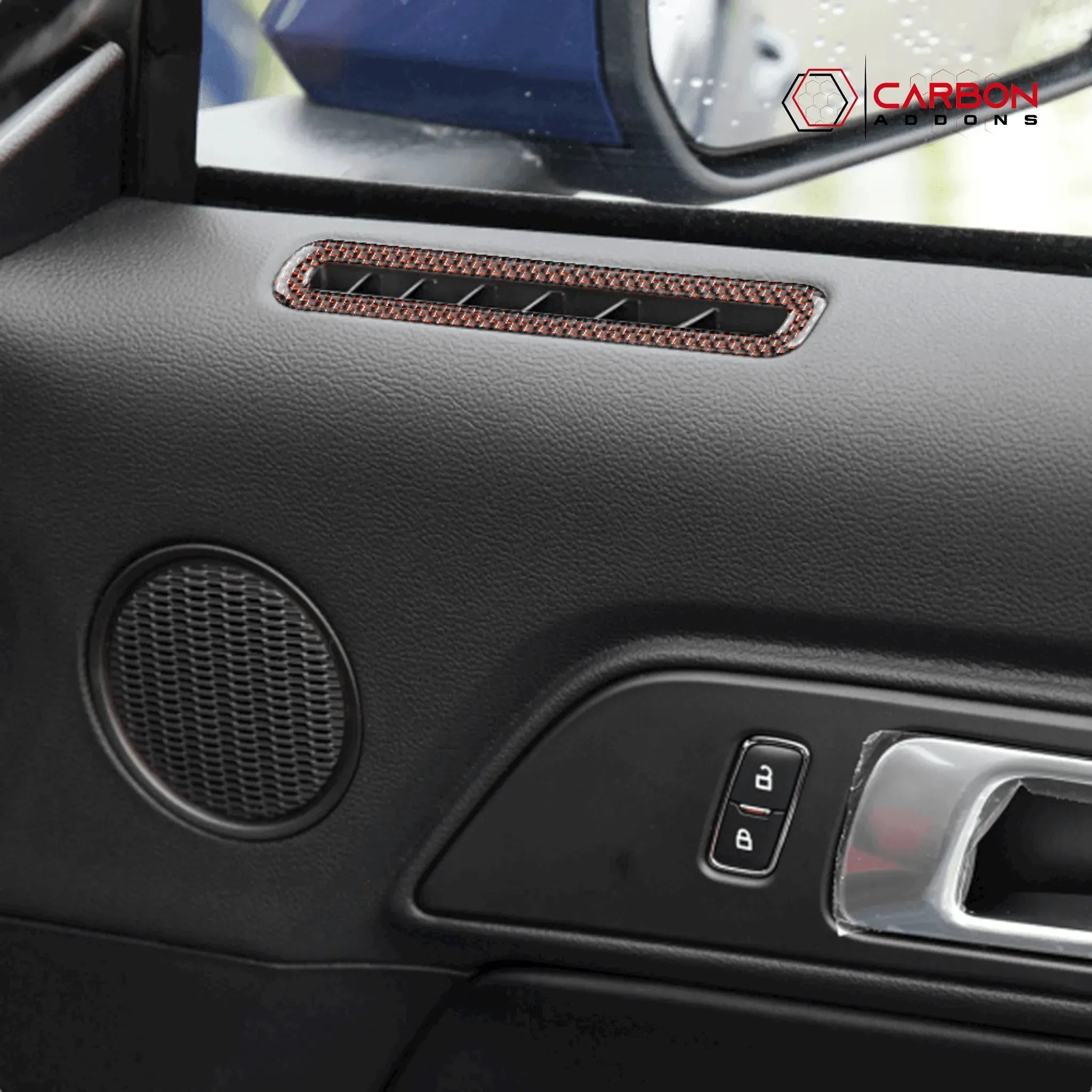 Reflective Carbon Fiber Door Air Outlet Overlay for Ford Mustang 2015-2023 - carbonaddons Carbon Fiber Parts, Accessories, Upgrades, Mods