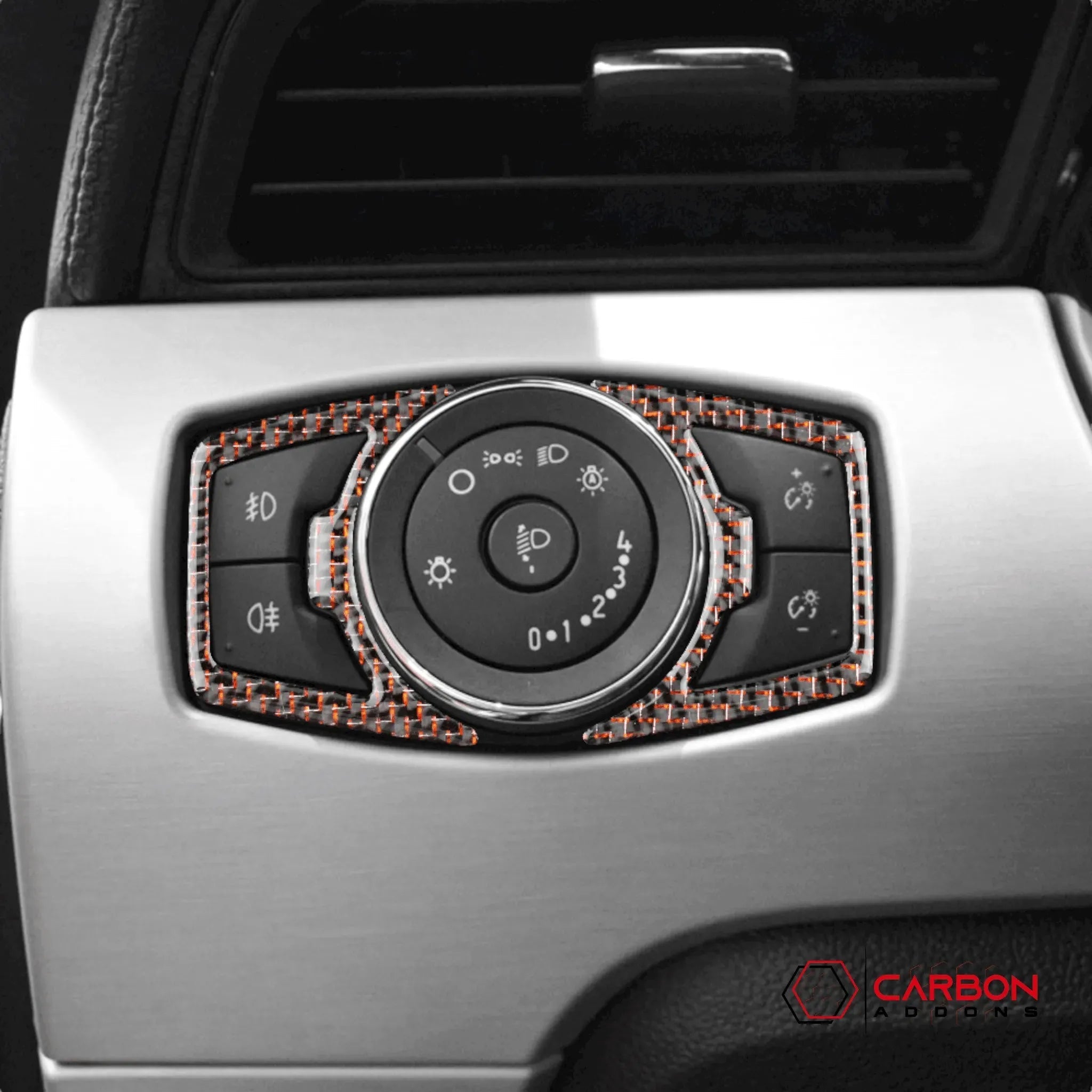 Reflective Carbon Fiber Headlight Switch Trim Overlay For Ford Mustang 2015-2023 - carbonaddons Carbon Fiber Parts, Accessories, Upgrades, Mods