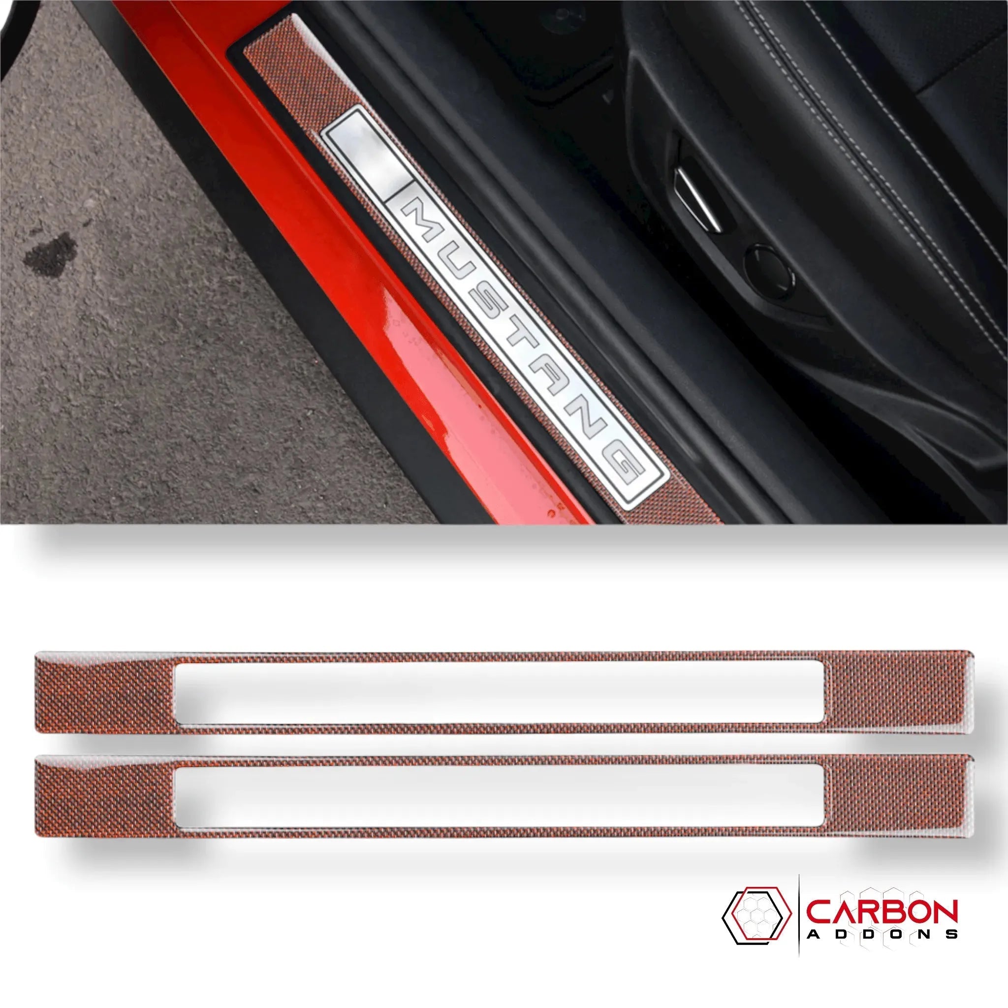 Reflective Carbon Fiber Inner Door Sills Trim Overlay for Ford Mustang 2015-2023 - carbonaddons Carbon Fiber Parts, Accessories, Upgrades, Mods