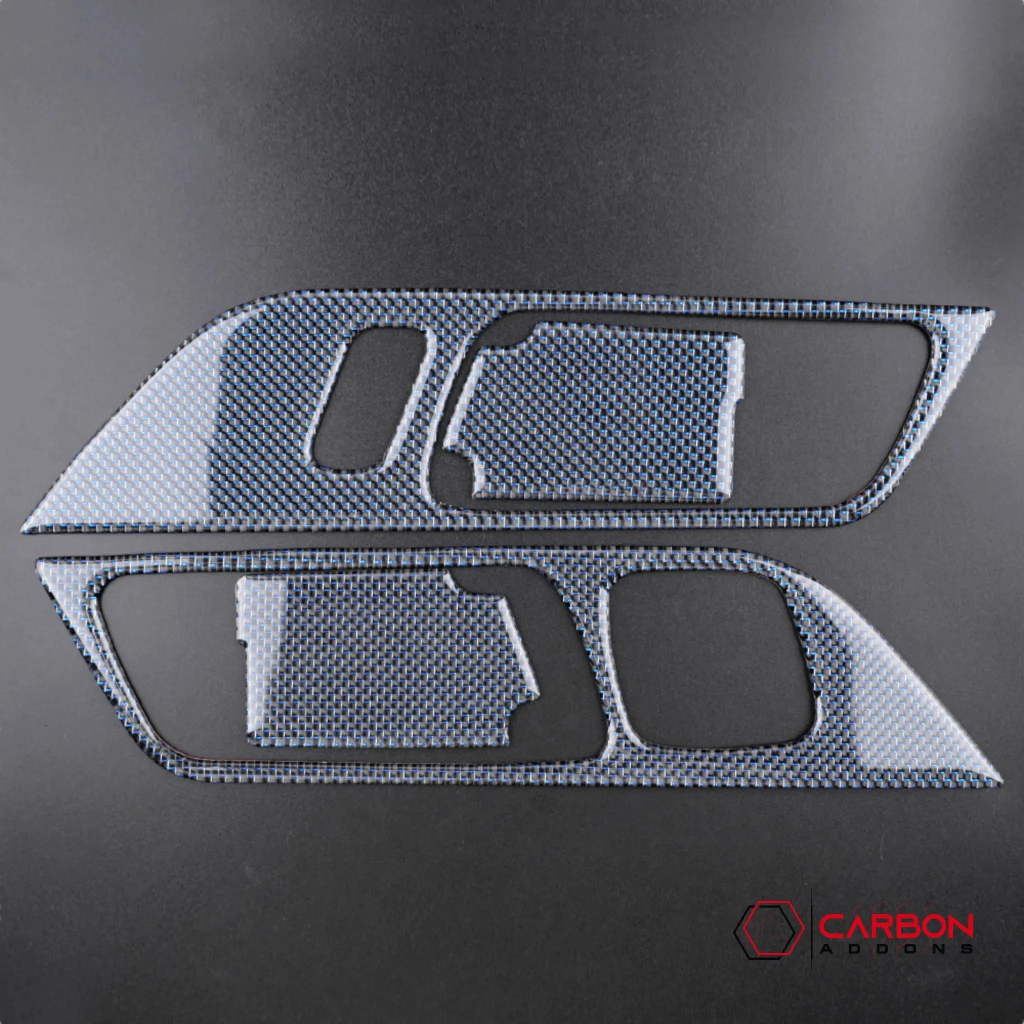 Reflective Carbon Fiber Interior Door Handle Trim Overlay for Ford Mustang 2015-2023 - carbonaddons Carbon Fiber Parts, Accessories, Upgrades, Mods
