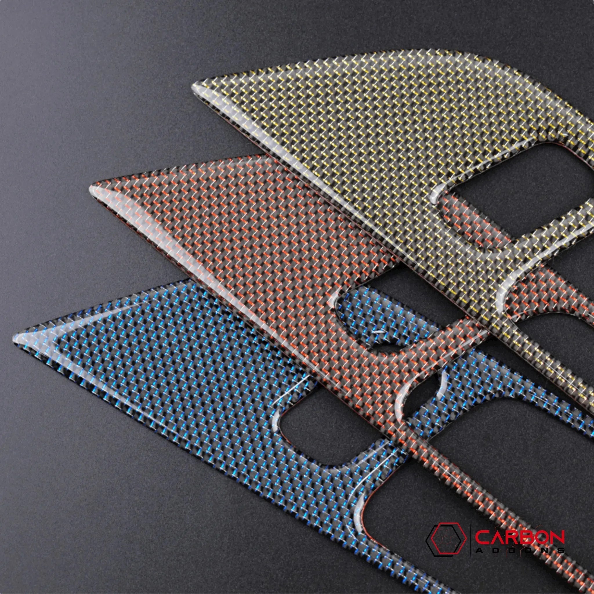 Reflective Carbon Fiber Interior Door Handle Trim Overlay for Ford Mustang 2015-2023 - carbonaddons Carbon Fiber Parts, Accessories, Upgrades, Mods