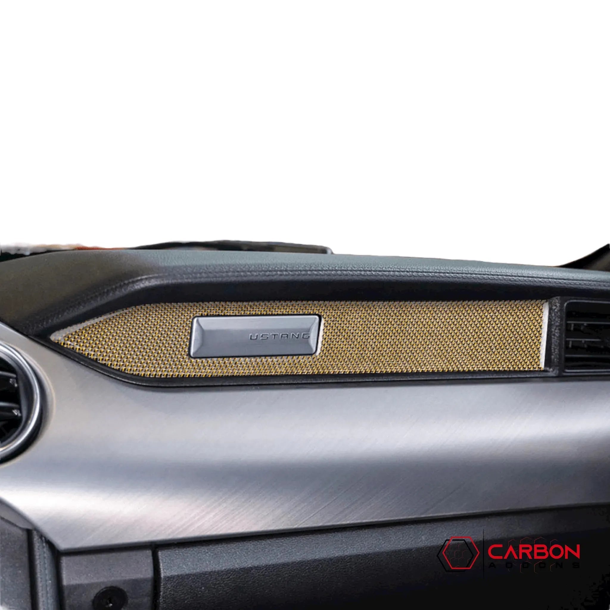 Reflective Carbon Fiber Passenger Dashboard Emblem Trim Overlay for Ford Mustang 2015-2023 - carbonaddons Carbon Fiber Parts, Accessories, Upgrades, Mods