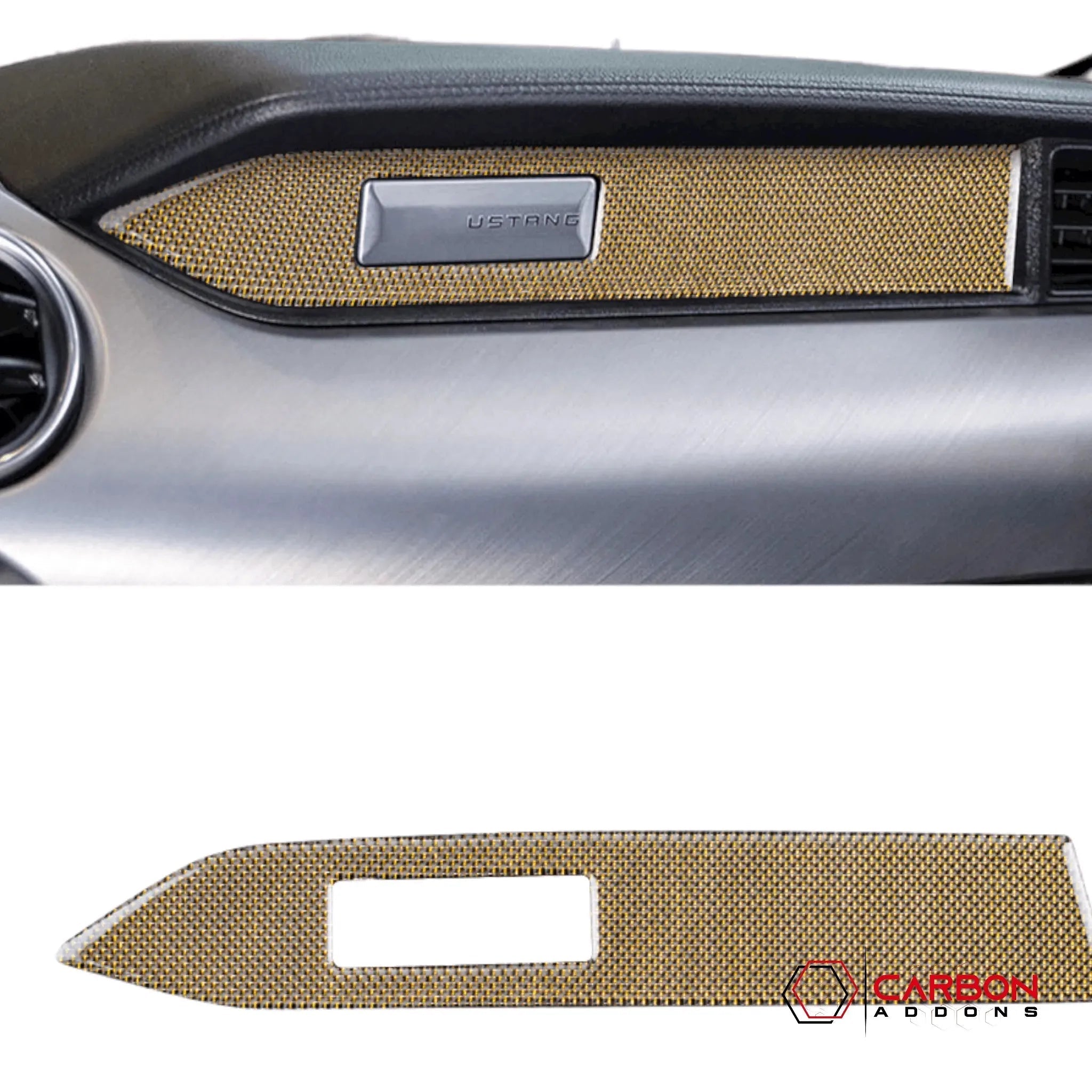 Reflective Carbon Fiber Passenger Dashboard Emblem Trim Overlay for Ford Mustang 2015-2023 - carbonaddons Carbon Fiber Parts, Accessories, Upgrades, Mods