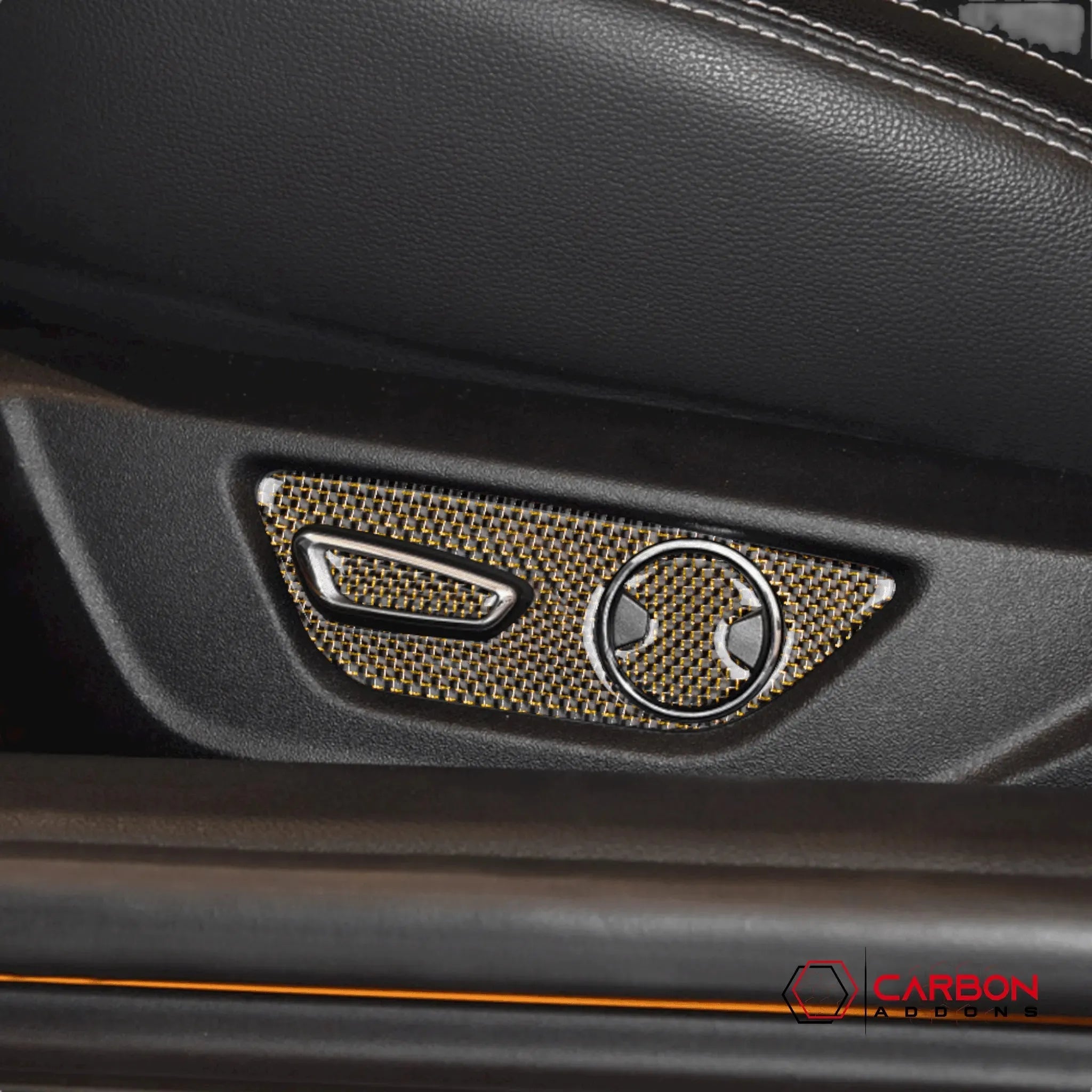 Reflective Carbon Fiber Seat Function Control Trim Overlay For Ford Mustang 2015-2023 - carbonaddons Carbon Fiber Parts, Accessories, Upgrades, Mods
