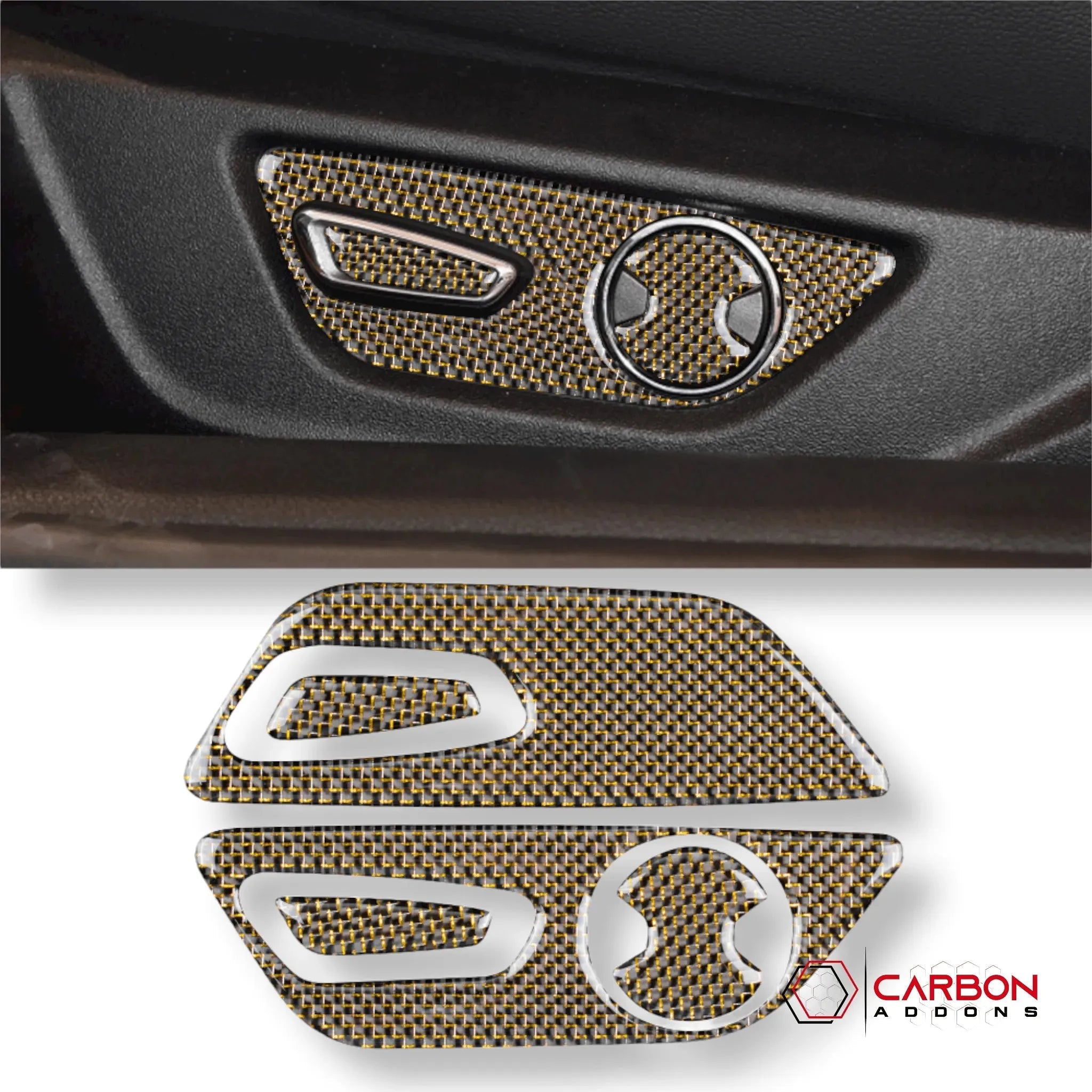 Reflective Carbon Fiber Seat Function Control Trim Overlay For Ford Mustang 2015-2023 - carbonaddons Carbon Fiber Parts, Accessories, Upgrades, Mods