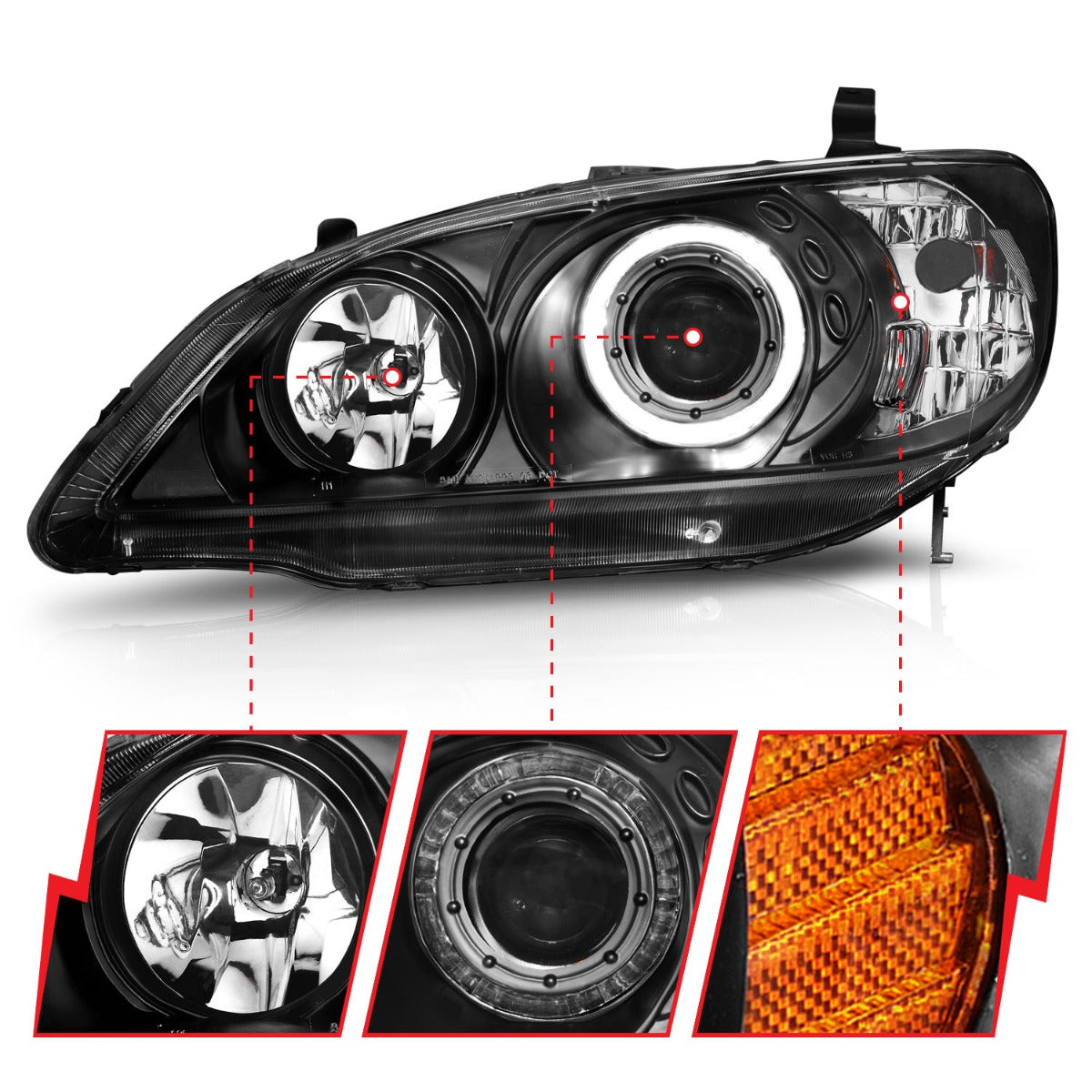 HONDA CIVIC 04-05 2DR/4DR PROJECTOR HEADLIGHTS BLACK W/ LED HALO