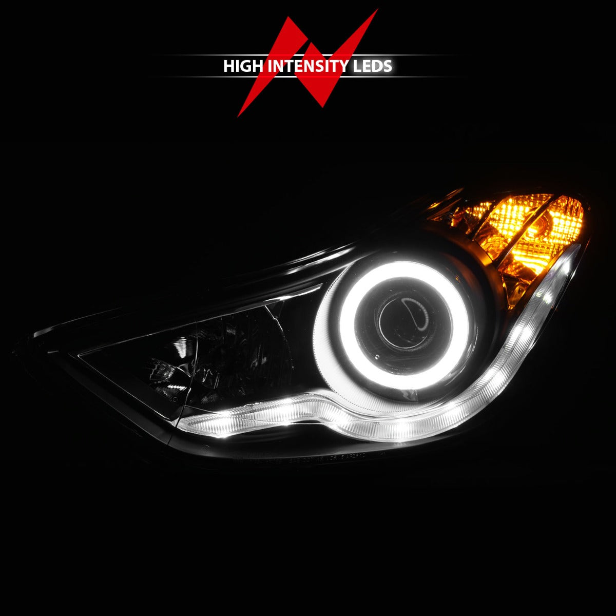 HYUNDAI ELANTRA 11-13 PROJECTOR HEADLIGHTS BLACK W/ RX HALO