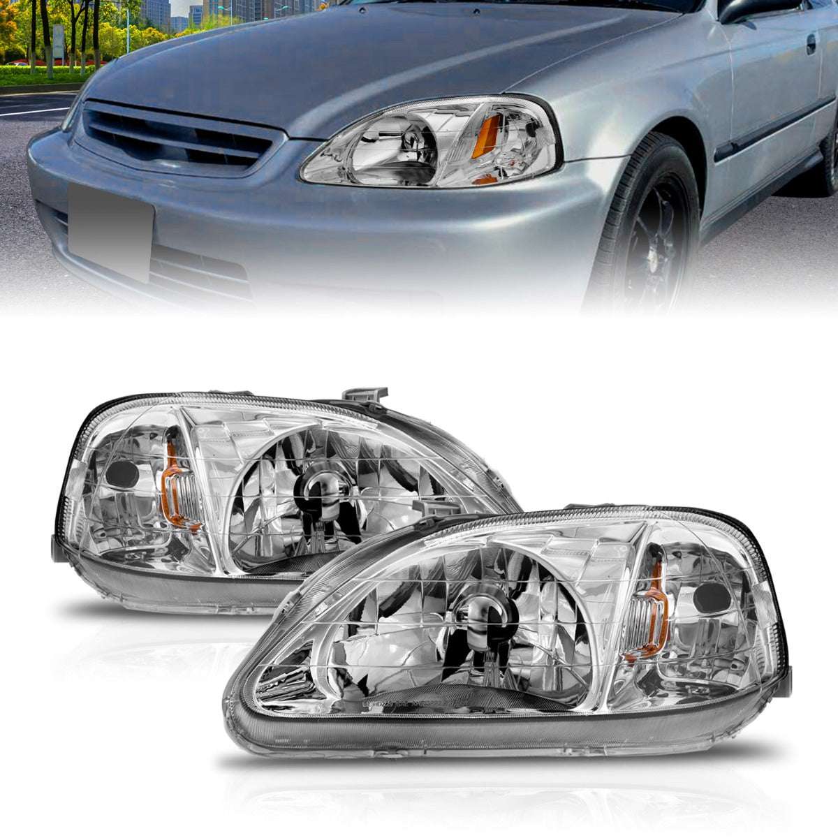HONDA CIVIC 99-00 CRYSTAL HEADLIGHTS CHROME
