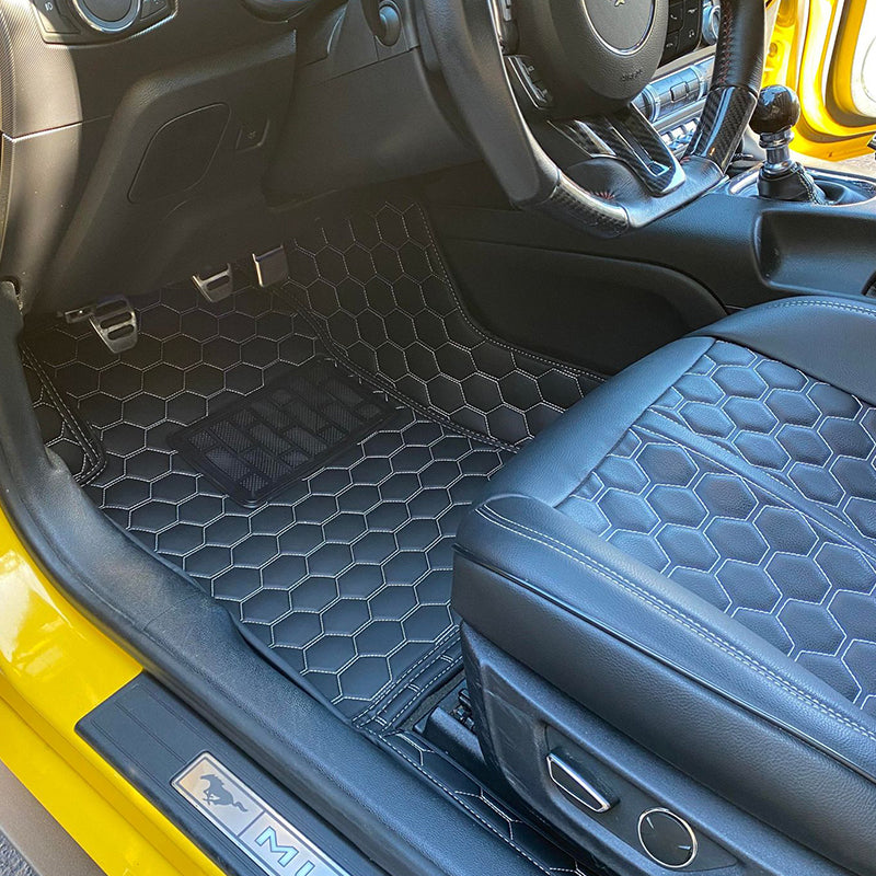 2015-Up Ford Mustang Premium Honeycomb Leather Floor Mat Liners