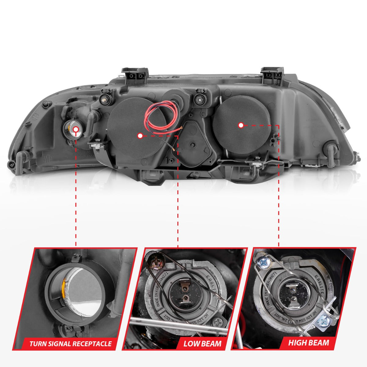 BMW 5 SERIES E39 97-00 PROJECTOR HALO HEADLIGHTS BLACK