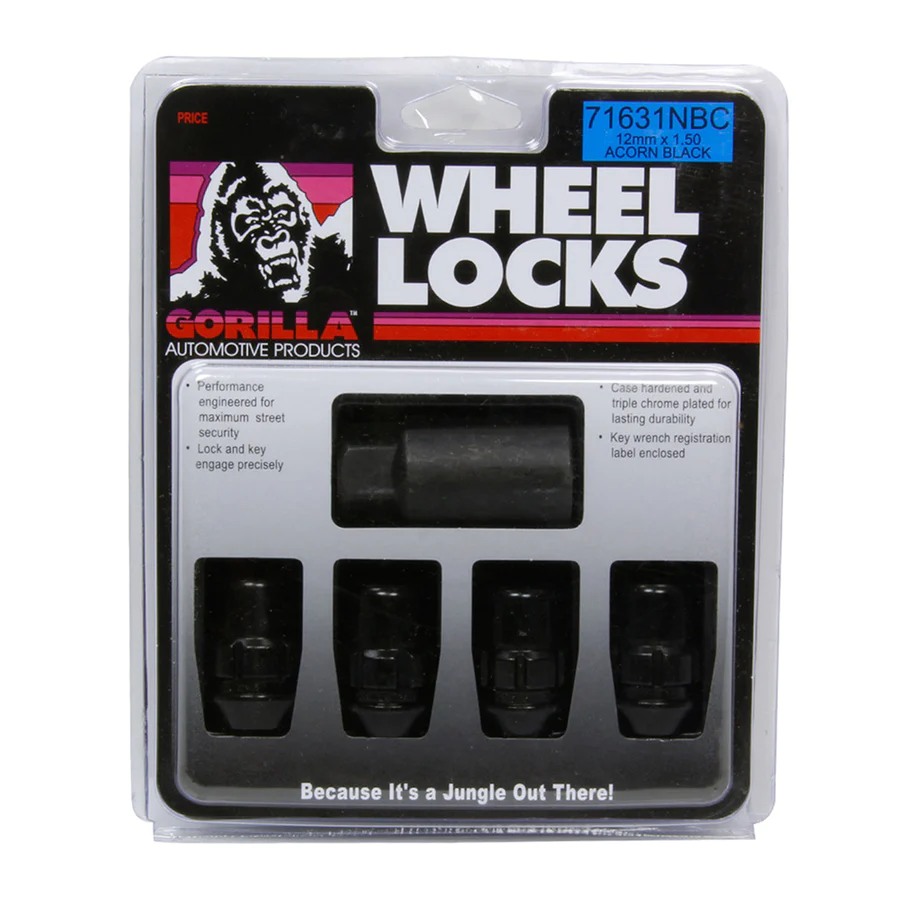 Gorilla Wheel Locks/Lug Nuts 12 x 1.5 - Gloss Black-SR1 Performance