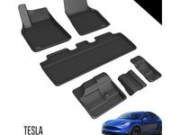 3D MAXpider All-Weather Floor Mats for Tesla Model Y 7-Seat 2021-2022 Custom Fit Floor Liners, Kagu Series (1st, 2nd & 3rd Row, Black)-SR1 Performance