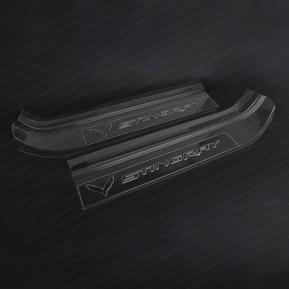 Corvette Clear Door Sill Protectors : C7 Stingray, Z51, Z06 (Clear w/Embossed Stingray Script)-SR1 Performance
