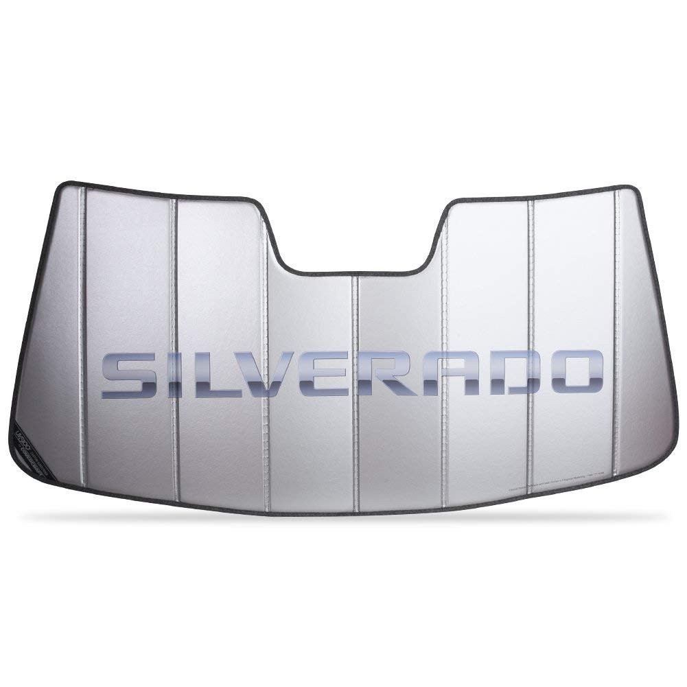 SR1 Performance Chevy Silverado Logo Accordion Style Sunshade - Insulated Silver : Chevy Trucks (2014-2019 With Lane Departure)-SR1 Performance