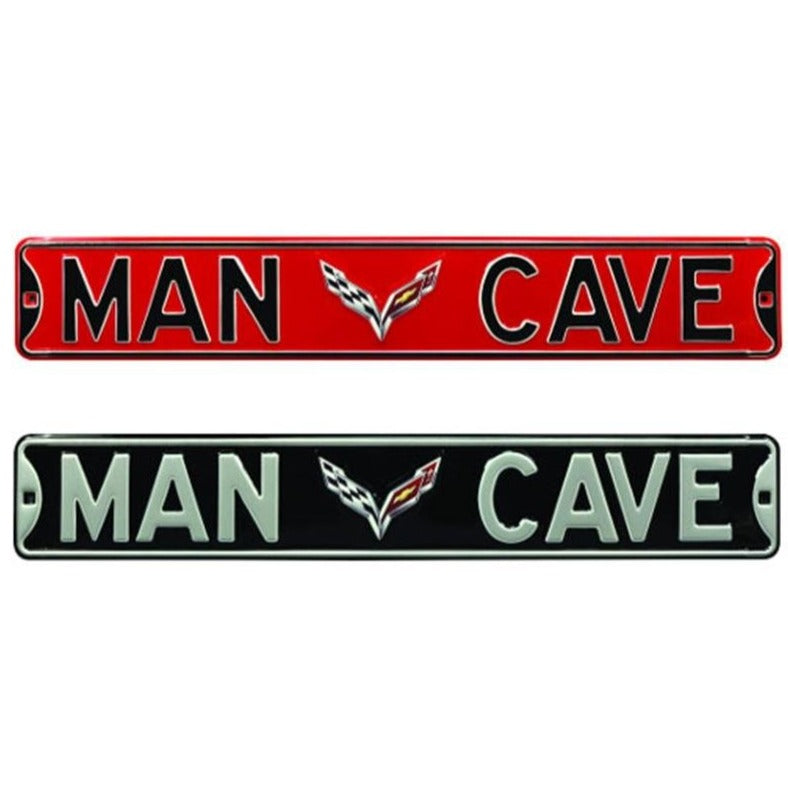 C7 Corvette Crossed Flag Emblem Man Cave - Metal Sign