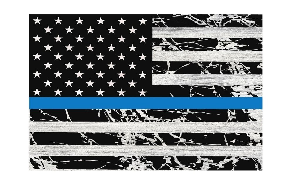 American Flag w/ Blue Line Police Metal Sign 12" x 8"