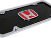 Honda Red Logo License Plate Kit - Chrome Frame on Black Acrylic Plate