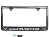 C7 Corvette Carbon Fiber License Plate Frame - Light Gray Corvette Script with Flags Logo