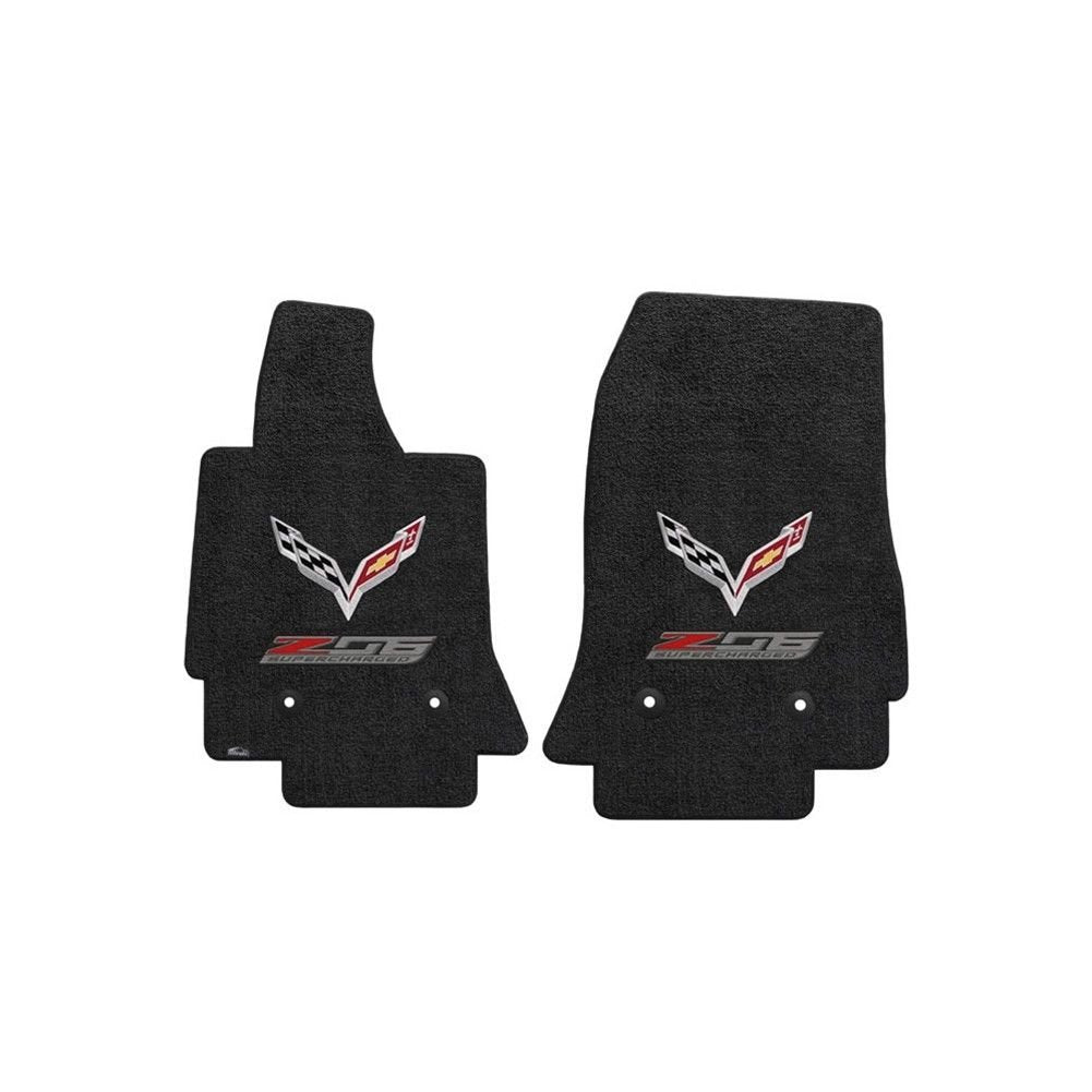 C7 Corvette Z06 Floor Mats- Flags w/ Z06 Supercharged Logo: Black-SR1 Performance