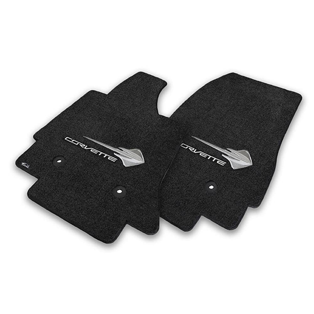 Lloyd Mats Ultimat C7 Corvette STINGRAY Logo & CORVETTE Script Silver On Black Floor Mats (2014-2015-2016)