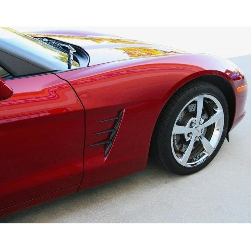 Corvette Side Vent Perforated Grilles with Spears - Blakk Stealth : 2005-2013 C6