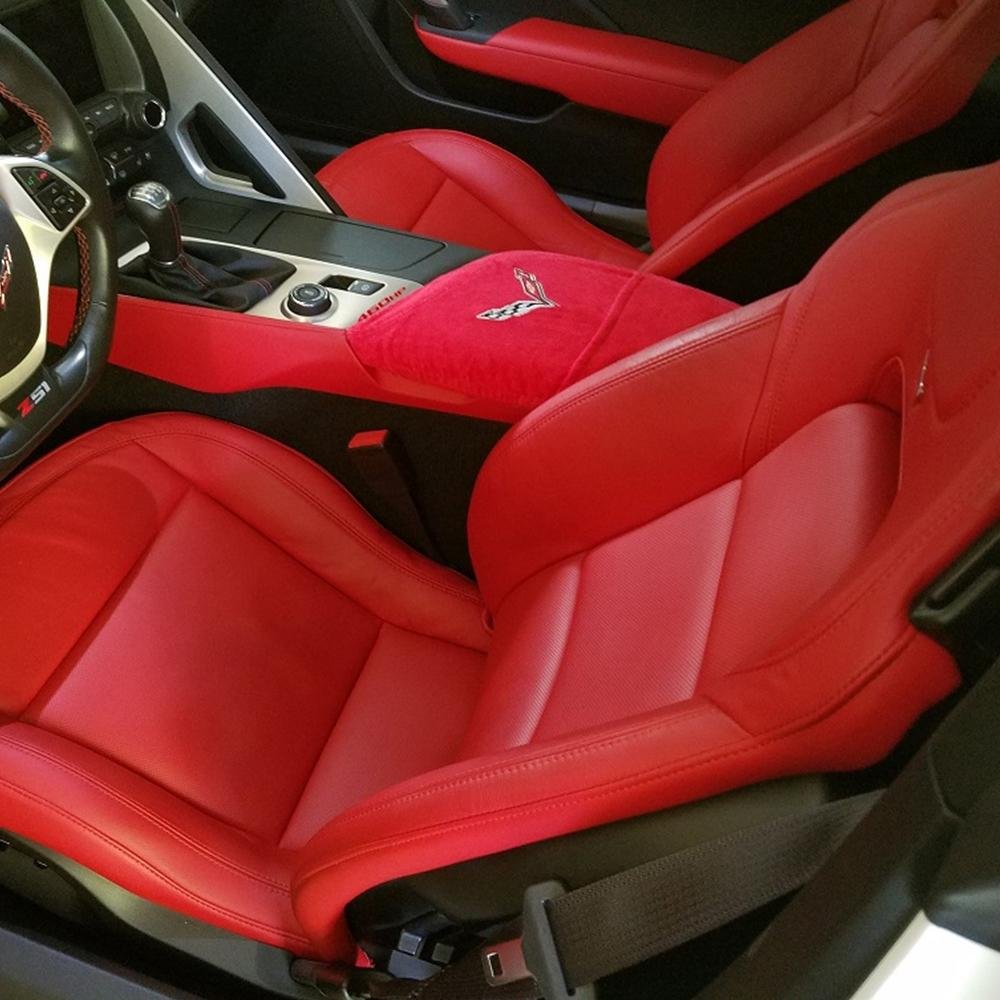 Corvette C7 Console Cover with Crossed Flags Logo - Red-SR1 Performance