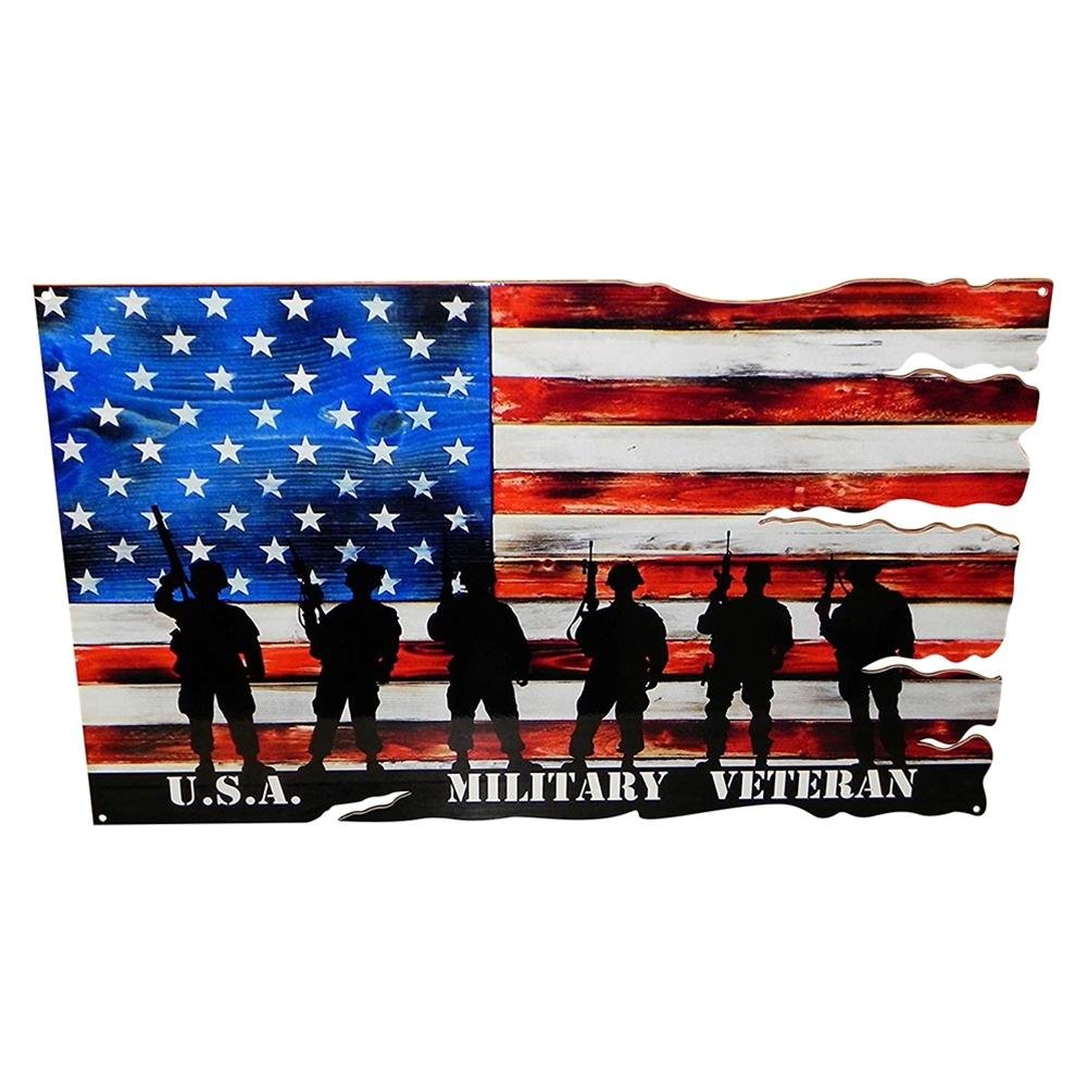 Military Veteran USA Flag Metal Sign - 24