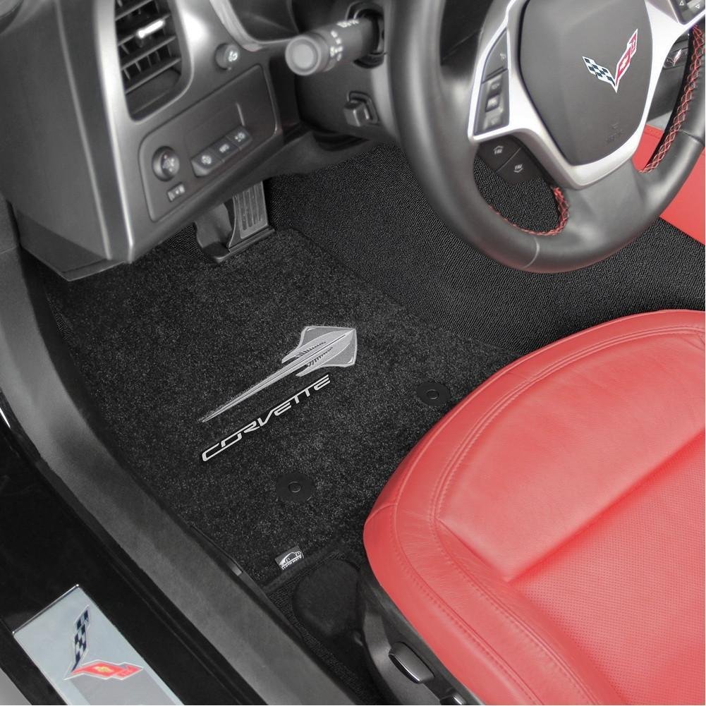 Lloyd Mats Ultimat C7 Corvette STINGRAY Logo & CORVETTE Script Silver On Black Floor Mats (2014-2015-2016)