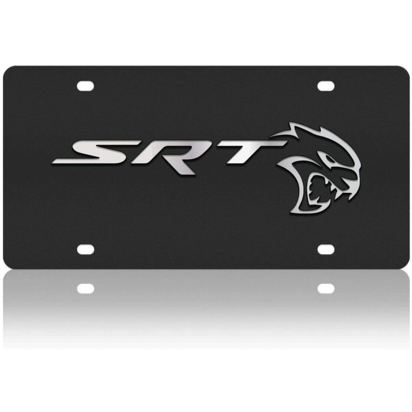 SRT Hellcat Carbon Steel License Plate with Mirrored Logos-SR1 Performance