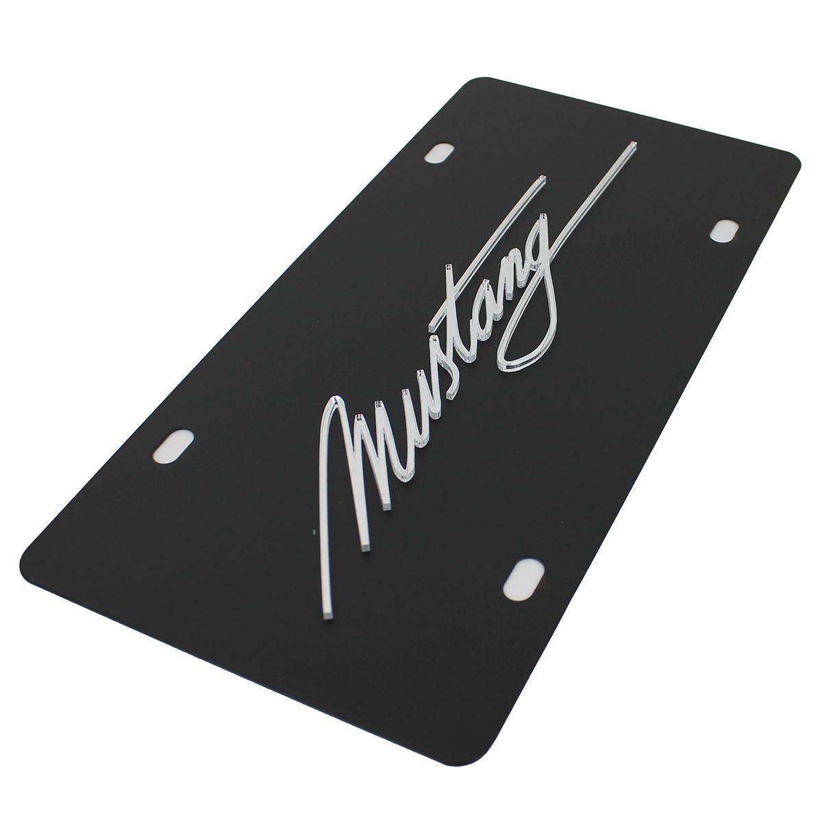 Ford Mustang Script License Plate on Black Steel