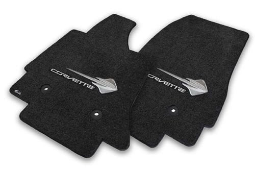 Lloyd Mats Ultimat C7 Corvette STINGRAY Logo & CORVETTE Script Silver On Black Floor Mats (2014-2015-2016)