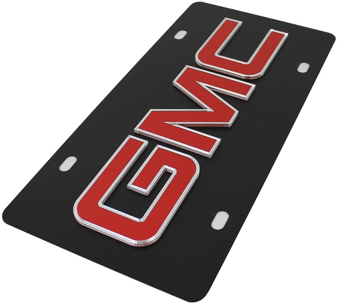 GMC License Plate - Black Steel with Red Logo