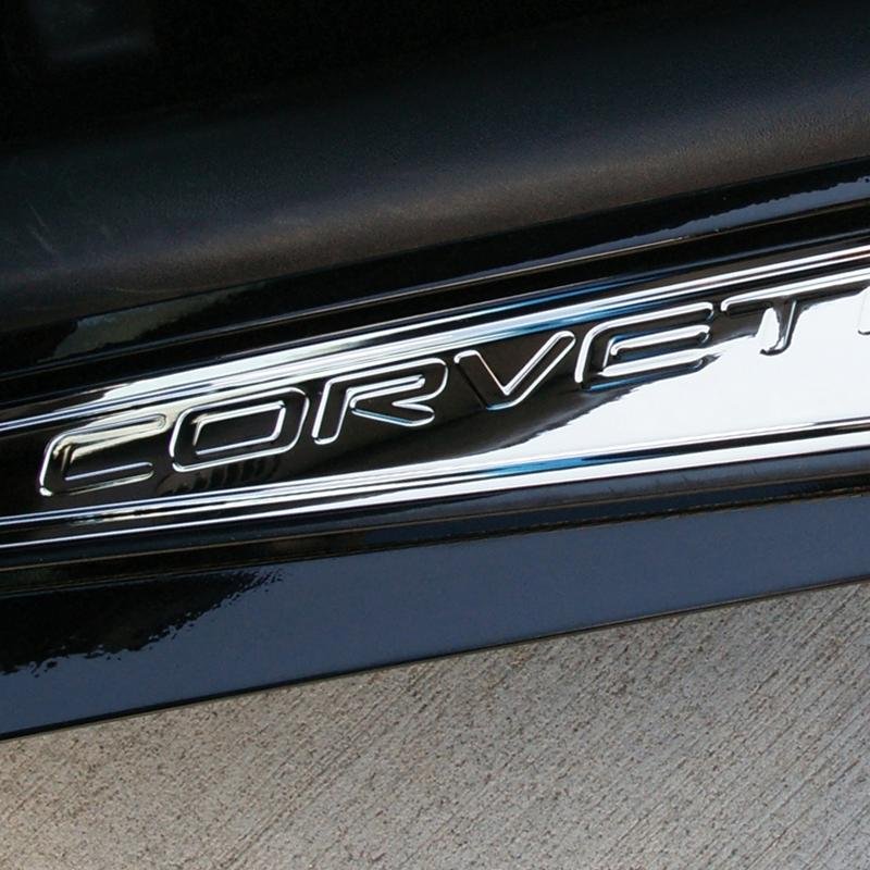 Corvette Door Sill Plates - Billet Chrome with 50th Anniversary Logo : C5 & Z06-SR1 Performance