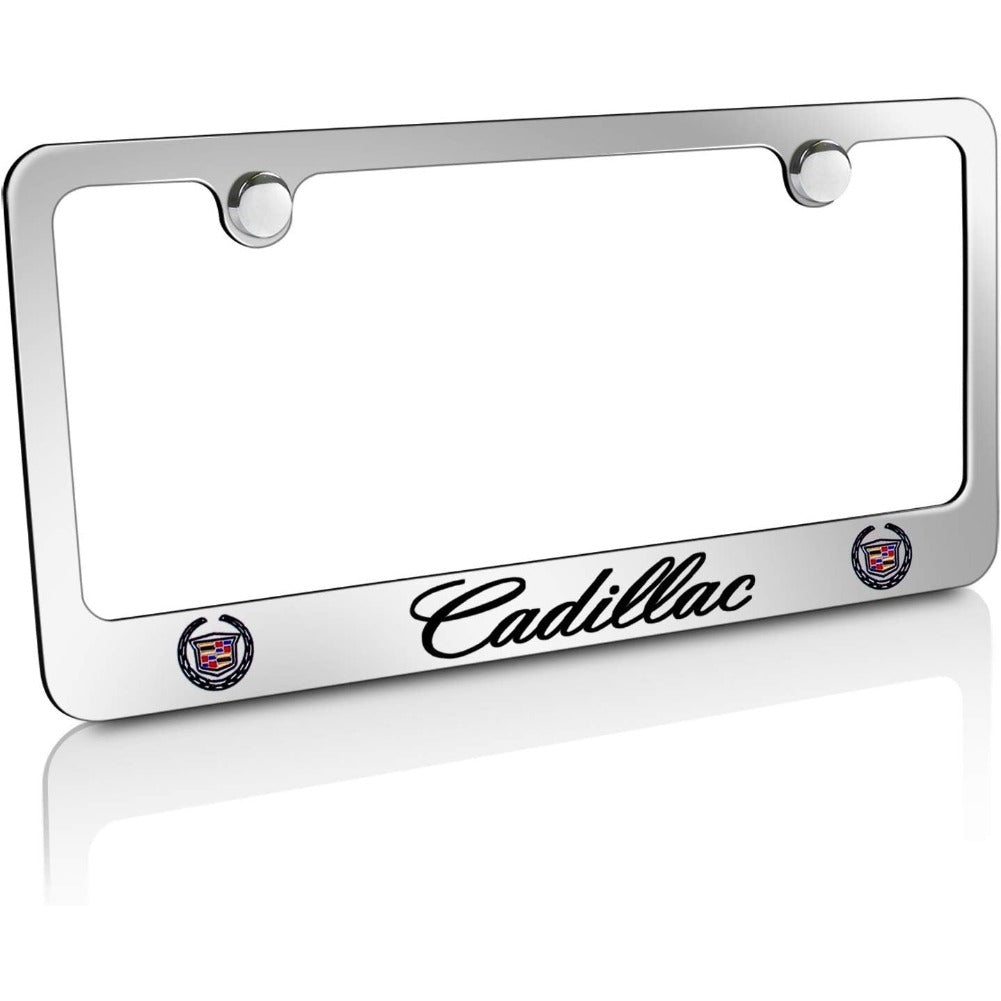 Cadillac License Plate Frame - Chrome with Double Logo & Script