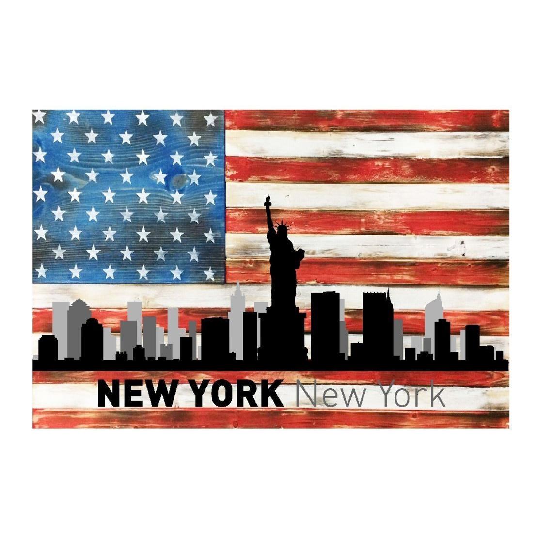 Chicago Illinois City Skyline USA Flag Metal Sign Home Decor - 12" x 8"-SR1 Performance