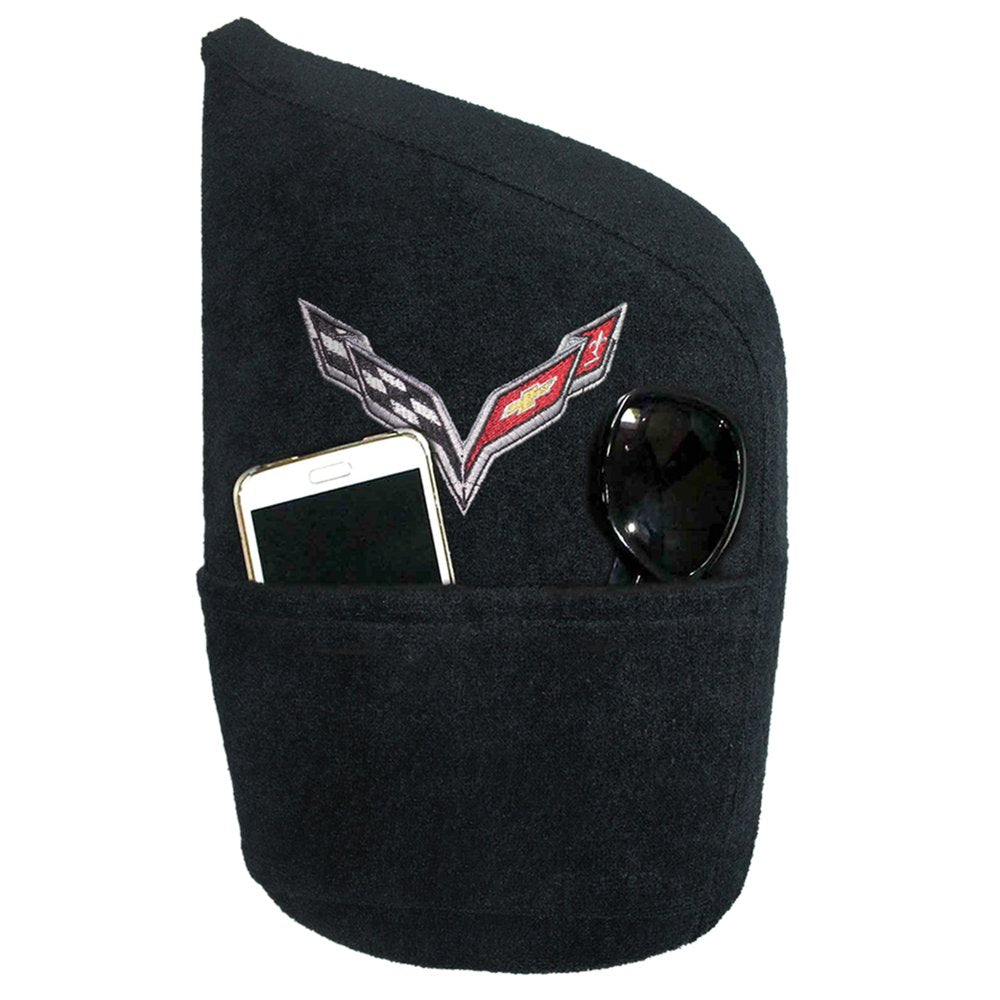 C7 Corvette Seat Armour Console Cover w/Crossed Flags Logo - Black : C7 Stingray