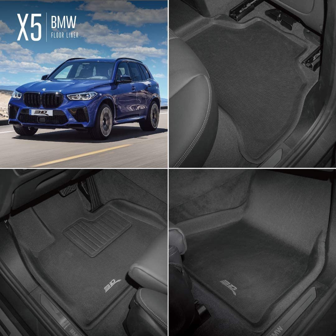 3D MAXpider All-Weather Floor Mats for BMW X5 (G05) 5-Seater 2019-2022 Custom Fit Car Floor Liners, Kagu Series (1st & 2nd Row, Black)-SR1 Performance