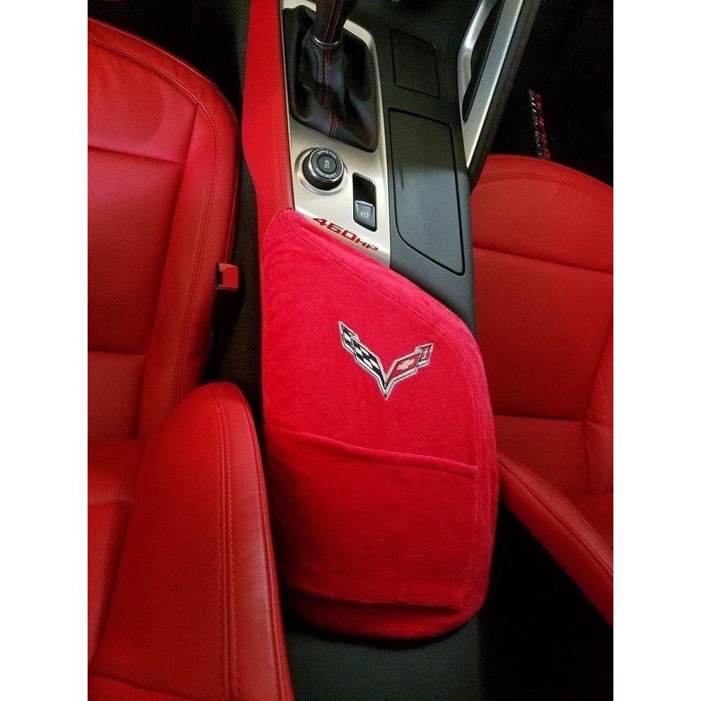 Corvette C7 Console Cover with Crossed Flags Logo - Red-SR1 Performance