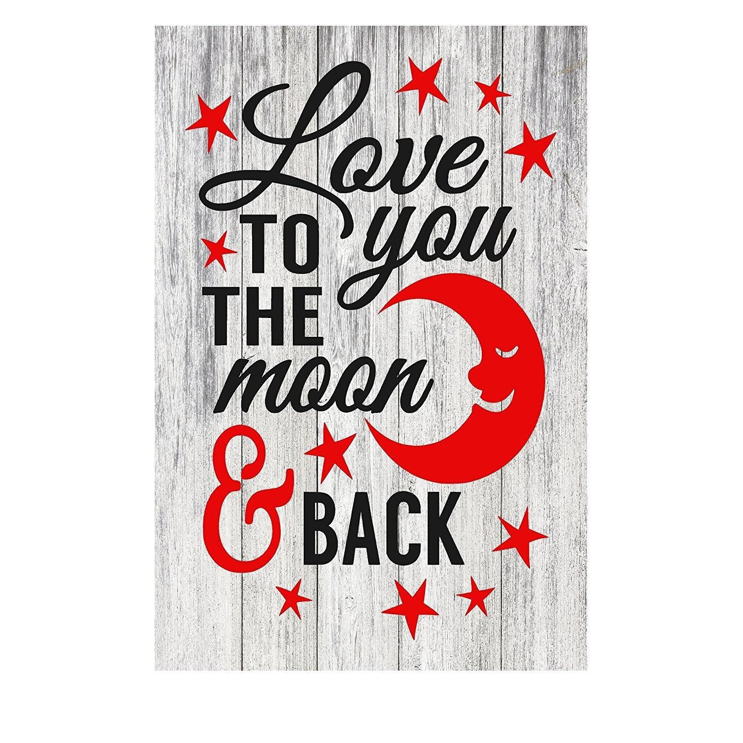 I Love You to The Moon and Back Rustic Metal Sign Home Decor Red & Black - 12" x 8"