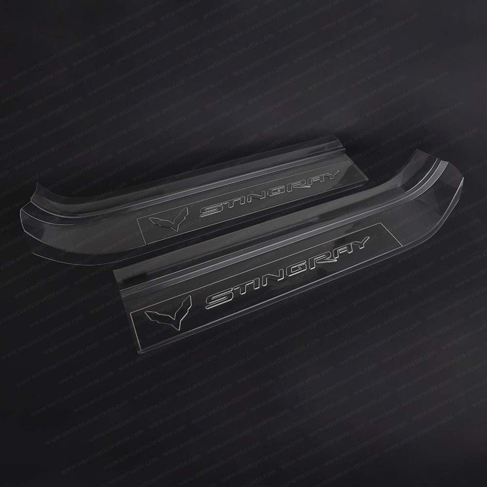 Corvette Clear Door Sill Protectors : C7 Stingray, Z51, Z06 (Clear w/Embossed Stingray Script)-SR1 Performance