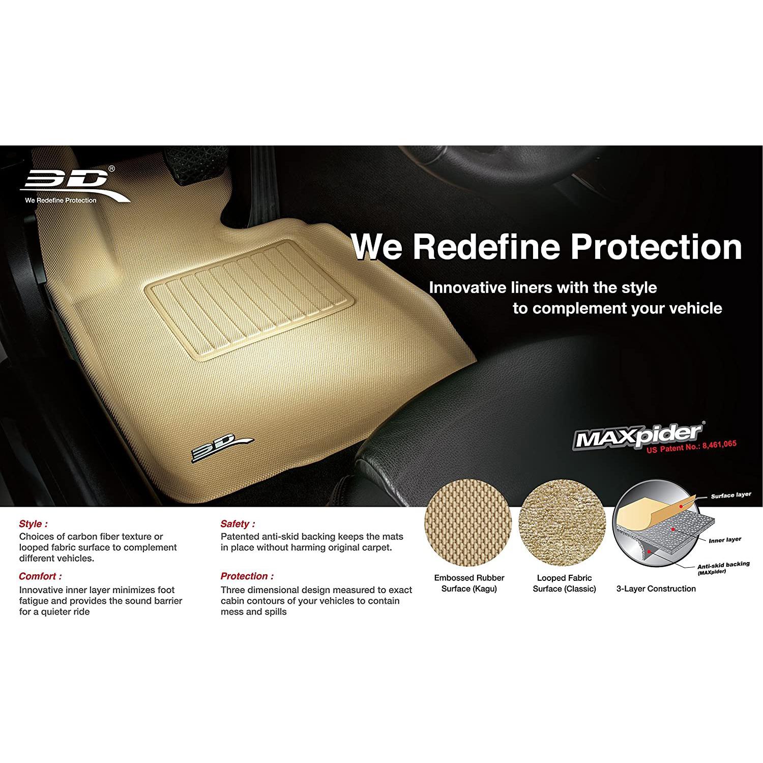 3D MAXpider Front Row Custom Fit Floor Mat for Select Subaru Legacy/Outback Models - Kagu Rubber (Black)-SR1 Performance