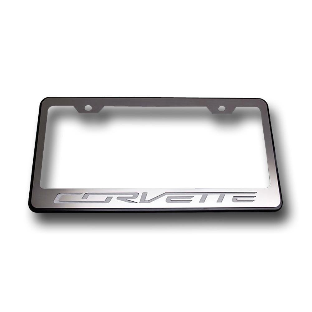 C7 Corvette Stingray License Plate Frame - Stainless Steel Overlay & Carbon Fiber "CORVETTE" Script