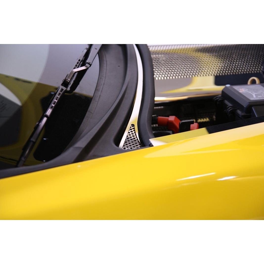 Corvette Wiper Cowl Cover - Perforated Stainless Steel : 2008-2013 C6,Z06,ZR1,Grand Sport