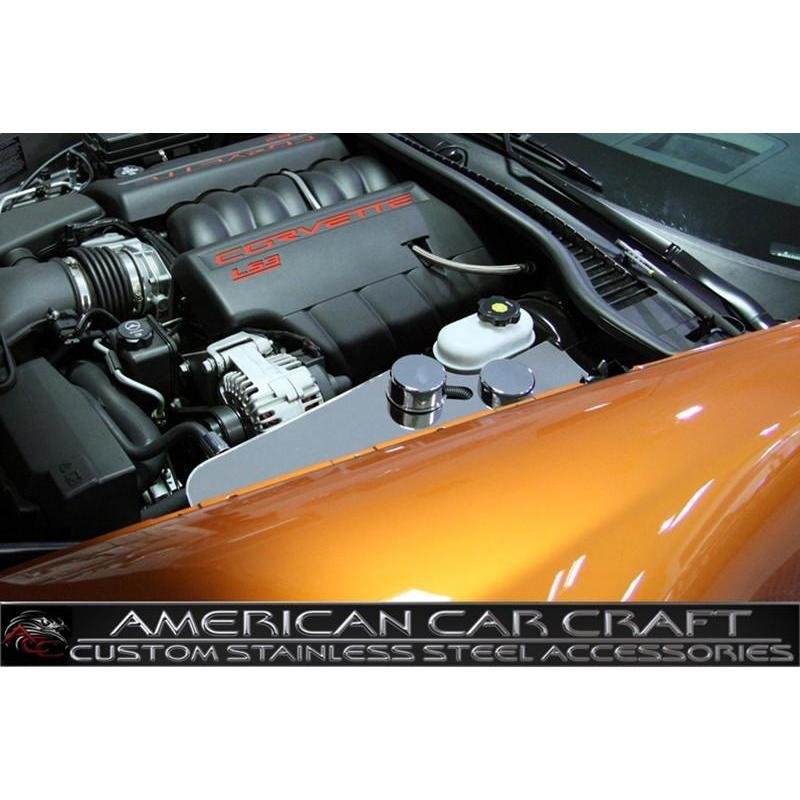 Corvette Windshield Washer Tank Cover with Caps- Polished Stainless Steel : 2005-2013 C6,Z06,Grand Sport-SR1 Performance