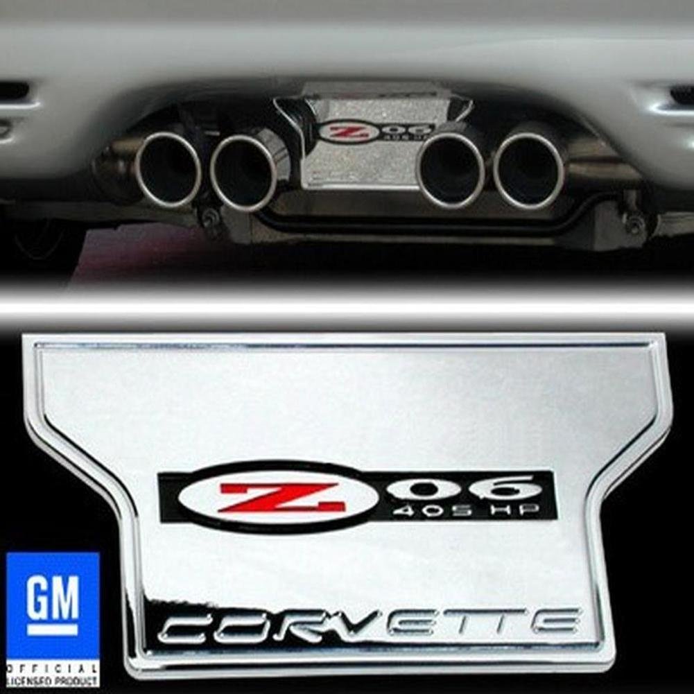 Corvette Exhaust Plate - Billet Chrome with Z06 405HP Logo : C5 & Z06